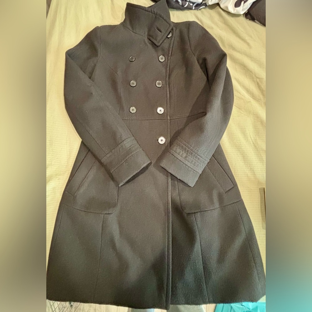 Zara Black Double-Breasted Pea Coat Wool